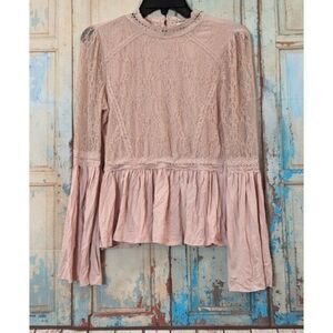 American Rag Cie Womens Large Rose Smoke Floral Long Sleeve Blouse Top